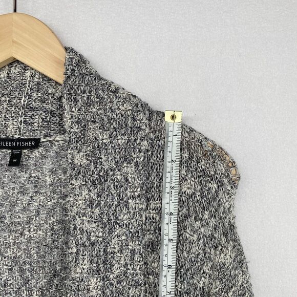 EILEEN FISHER Cardigan M Cotton Blend Marled Shawl Open Front Long Sleeve Gray - Picture 11 of 15